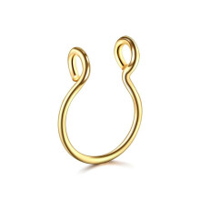 (Gold) Surgical Steel Unisex Fake Faux Hoop Thin Septum Nose Ring Clip Stud No Piercing