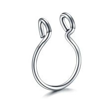 (Silver) Surgical Steel Unisex Fake Faux Hoop Thin Septum Nose Ring Clip Stud No Piercing