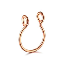 (Rose Gold) Surgical Steel Unisex Fake Faux Hoop Thin Septum Nose Ring Clip Stud No Piercing