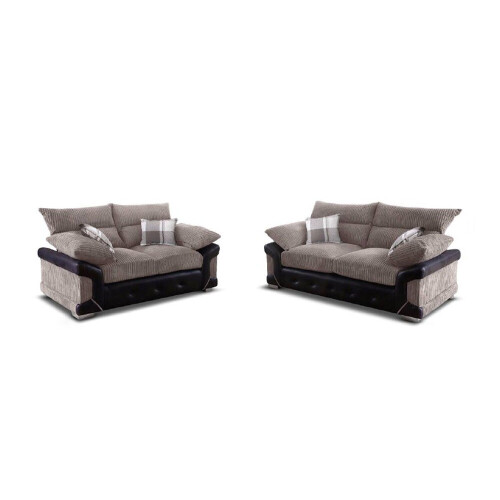 (Beige/Brown) Maryland Fabric/Faux Leather 3+2 Set Living Sofa 2
