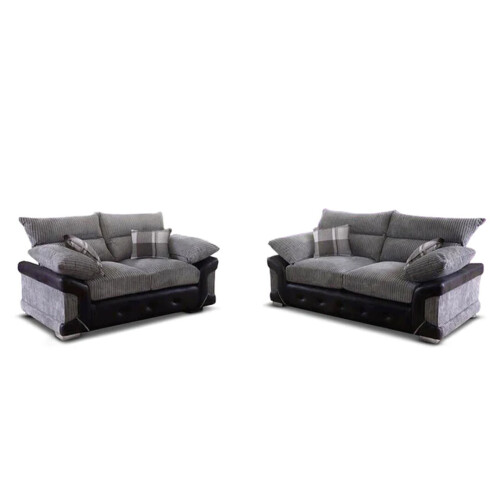 (Grey/Black ) Maryland Fabric/Faux Leather 3+2 Set Living Sofa 1