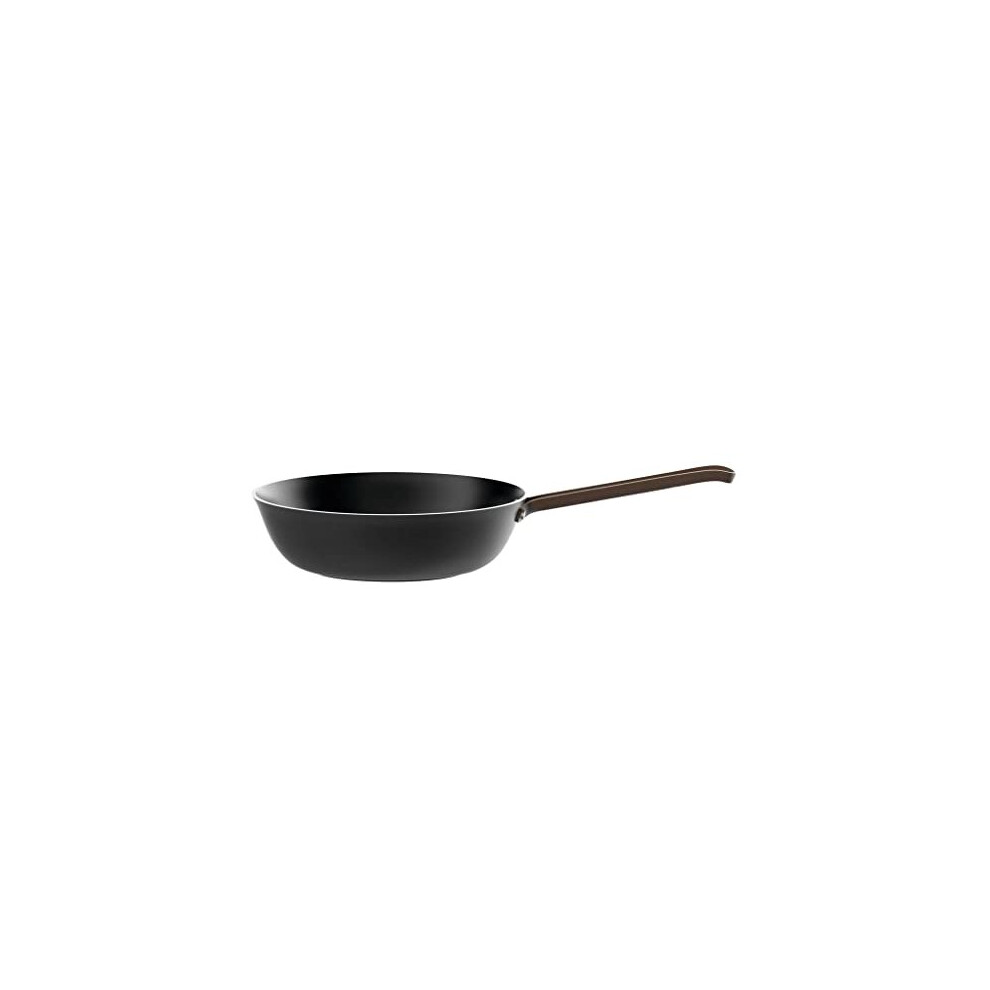 Alessi Edo | Pu114/28 B - Long Handle Aluminium Frying Pan With Non-Stick Coating, Stainless Steel Handle With Pvd Coating, Brown