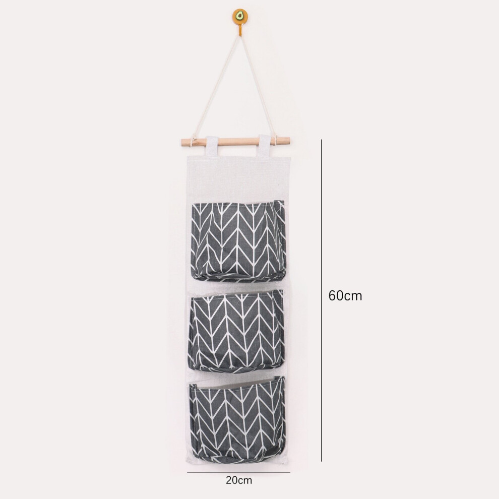 Wall Hanging Storage Bag Fabric Pouch 3 Pockets Multilayer Closet Door