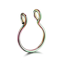 (Rainbow) Surgical Steel Unisex Fake Faux Hoop Thin Septum Nose Ring Clip Stud No Piercing