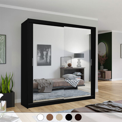(120) Chicago Black Double Sliding Mirror door wardrobe