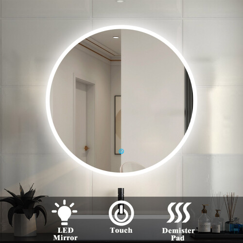 60cm Large Round Gold Wall Mounted Mirror with LED Light 2