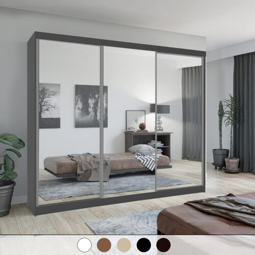 (250) Chicago Grey Double Sliding door Mirror wardrobe