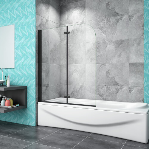 AICA (1000x1400mm) Matt Black Aluminum 2 Fold Bath Shower Screen