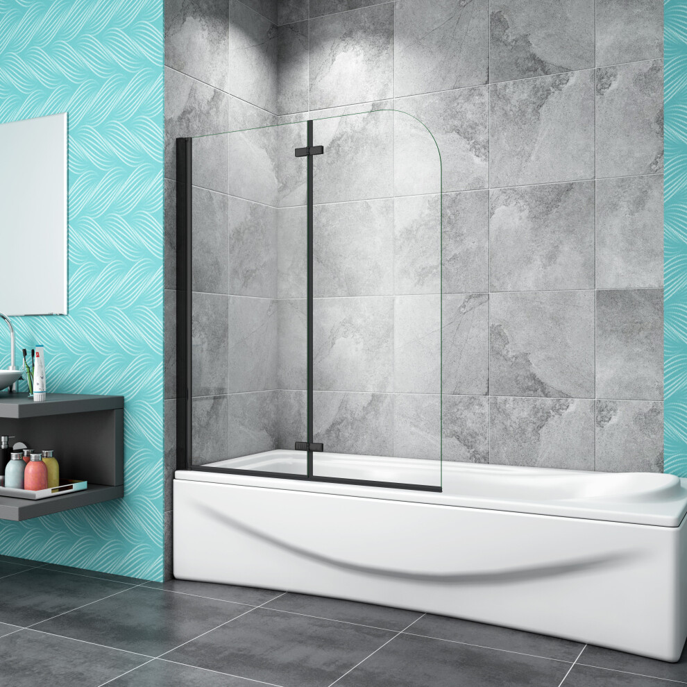 (1000x1400mm) Matt Black Aluminum 2 Fold Bath Shower Screen