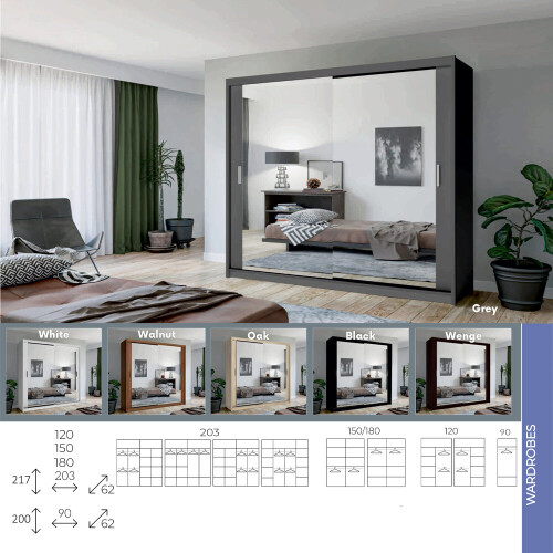 Chicago Grey Double Sliding door Mirror wardrobe on OnBuy