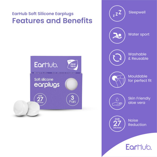 EarHub Premium Soft Silicone Earplugs- 3 Pair 2