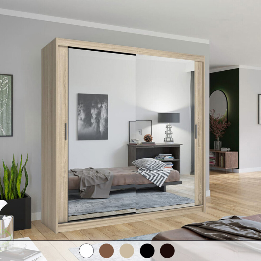 (Oak, 180cm) Chicago Double Mirror Sliding Door Wardrobe