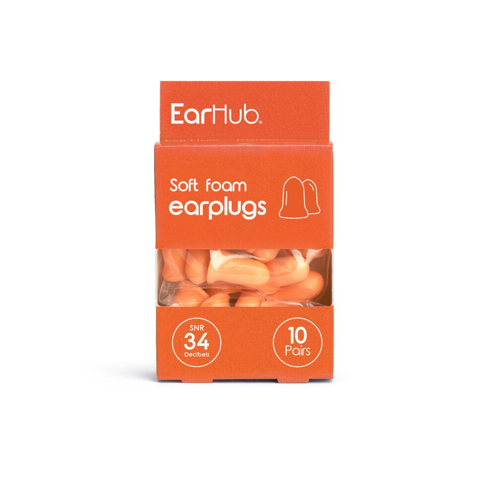 Earhub Premium Orange Soft Foam Earplugs 10 Pair 5060279621035