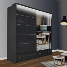 (Black, 208cm) Sasilaya High Gloss 2 or 3 Sliding Doors Wardrobe