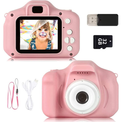 (Pink) Kids Mini Digital Camera with Free 32GB SD Card 1