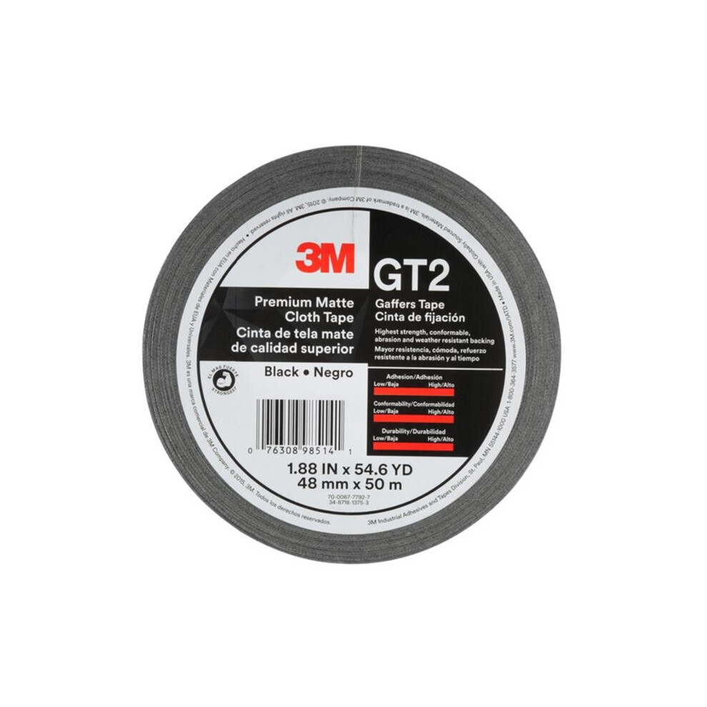 3M  GT2 1.88 x 54.6 Yard Gaffers Tape  Black