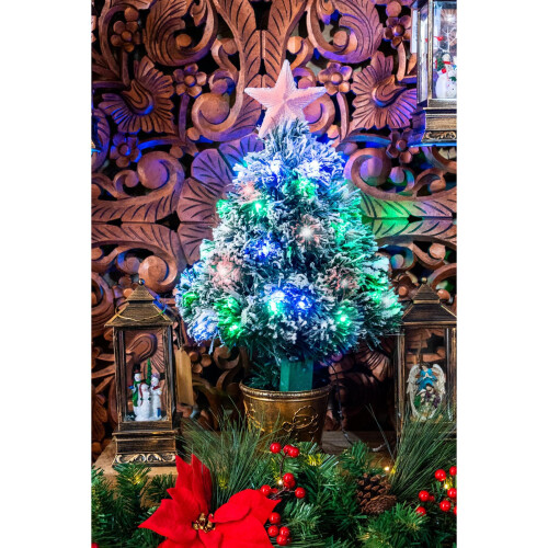(2Ft) Frosted Tips 8 Modes Fibre Optic Christmas Tree LED Pre-Lit 1