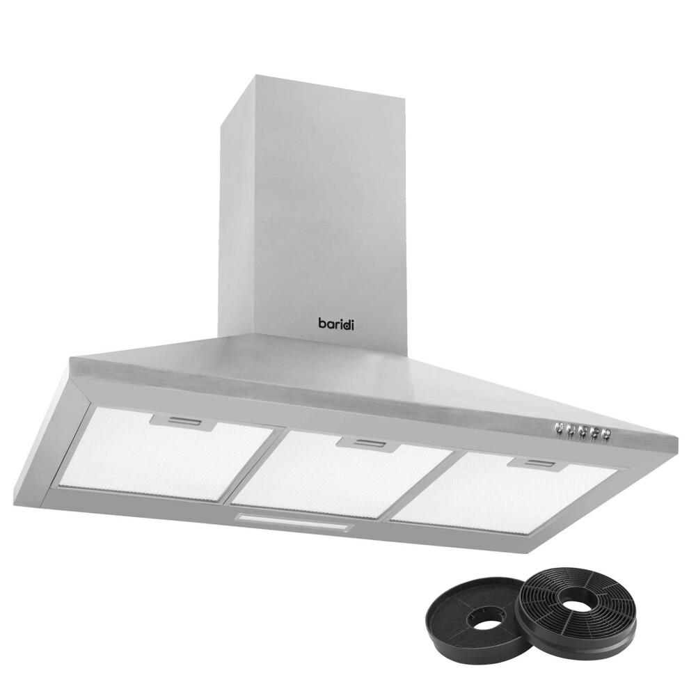 Baridi 90cm Chimney Style Cooker Hood with Carbon Filters, Stainless Steel - DH127