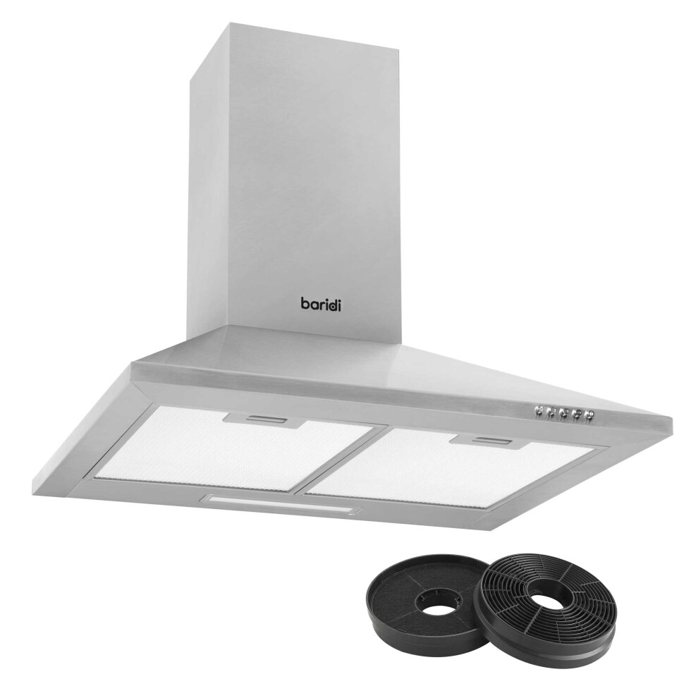 Baridi 60cm Chimney Style Cooker Hood with Carbon Filters, Stainless Steel - DH126