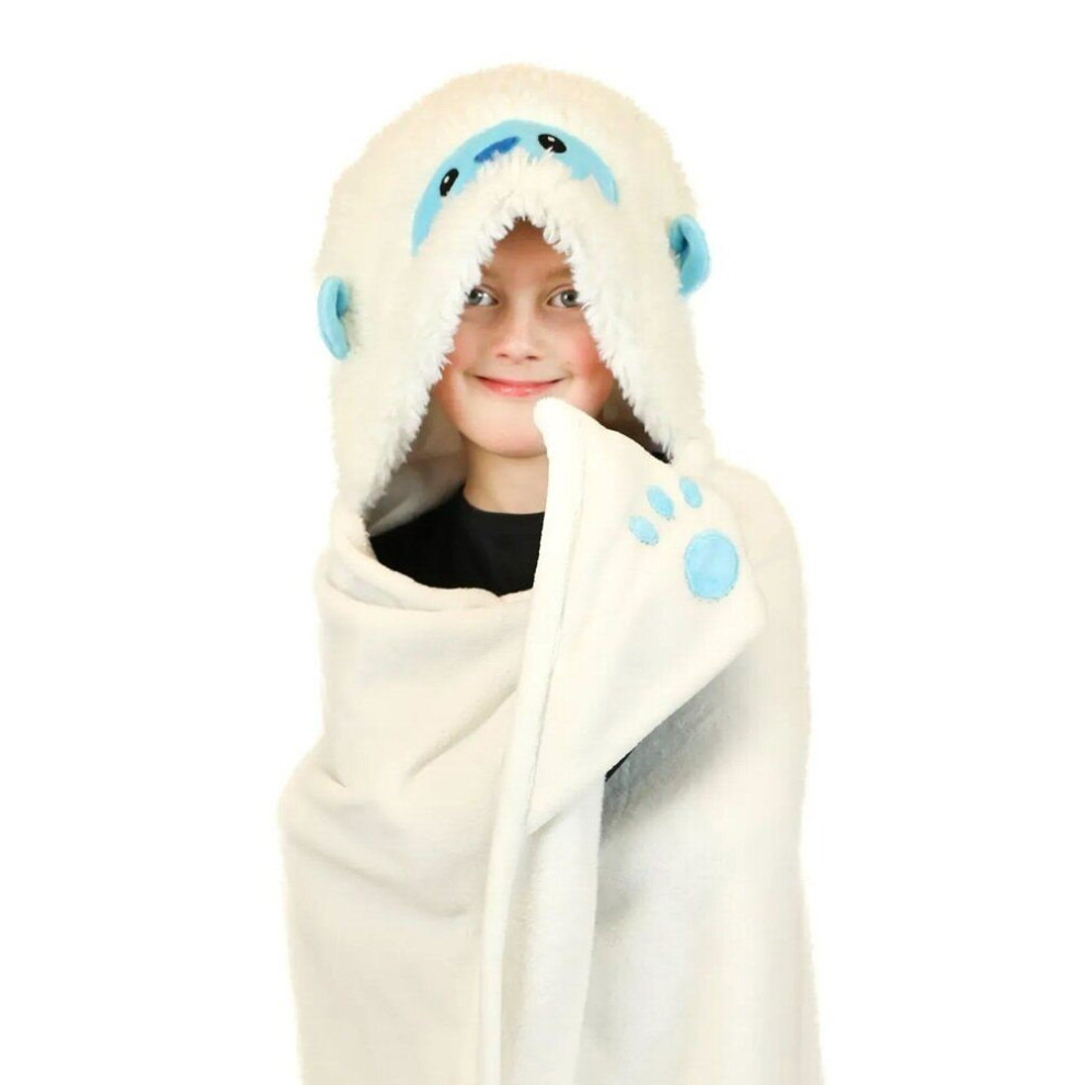 Kids Hooded Blanket & Mittens One Size Plush Animal Wearable Throw - Yeti Cozy Noxxiez