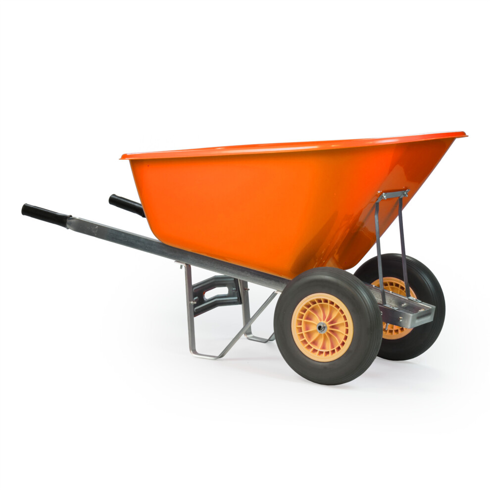 KCT 200L XL Twin Wheel Wheelbarrow Orange - Heavy Duty Garden / Stable Yard / Builders Barrow with Puncture Proof Tyres