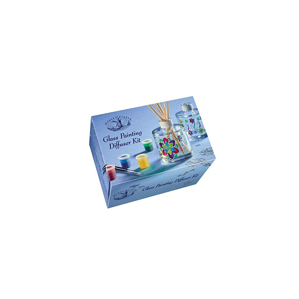 House Of Crafts - Glass Painting Diffuser Craft Kit, with Glass Fragrance Diffuser Bottles, Silver Stickers, Glass Paint, Reed Sticks and Artist's