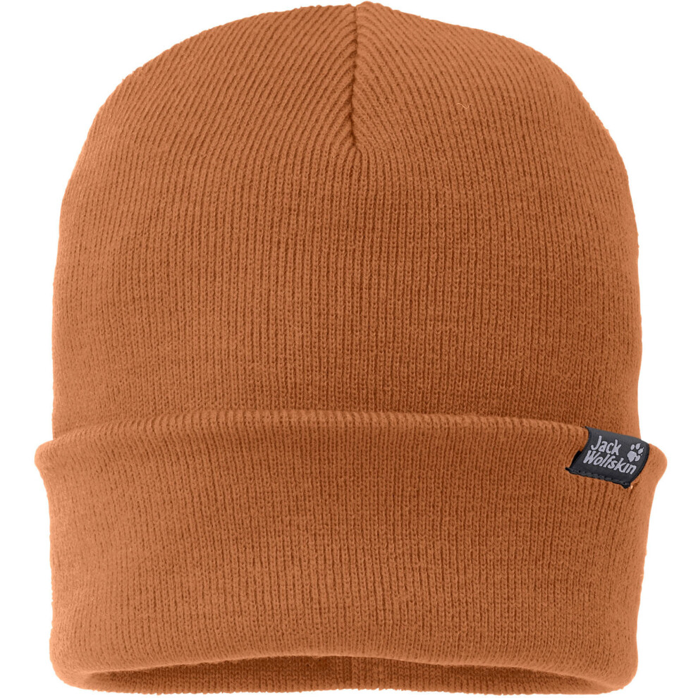(One Size, Orange Fall) Jack Wolfskin Unisex Ribbed Fine Knit Cuffed Winter Warm Beanie Hat