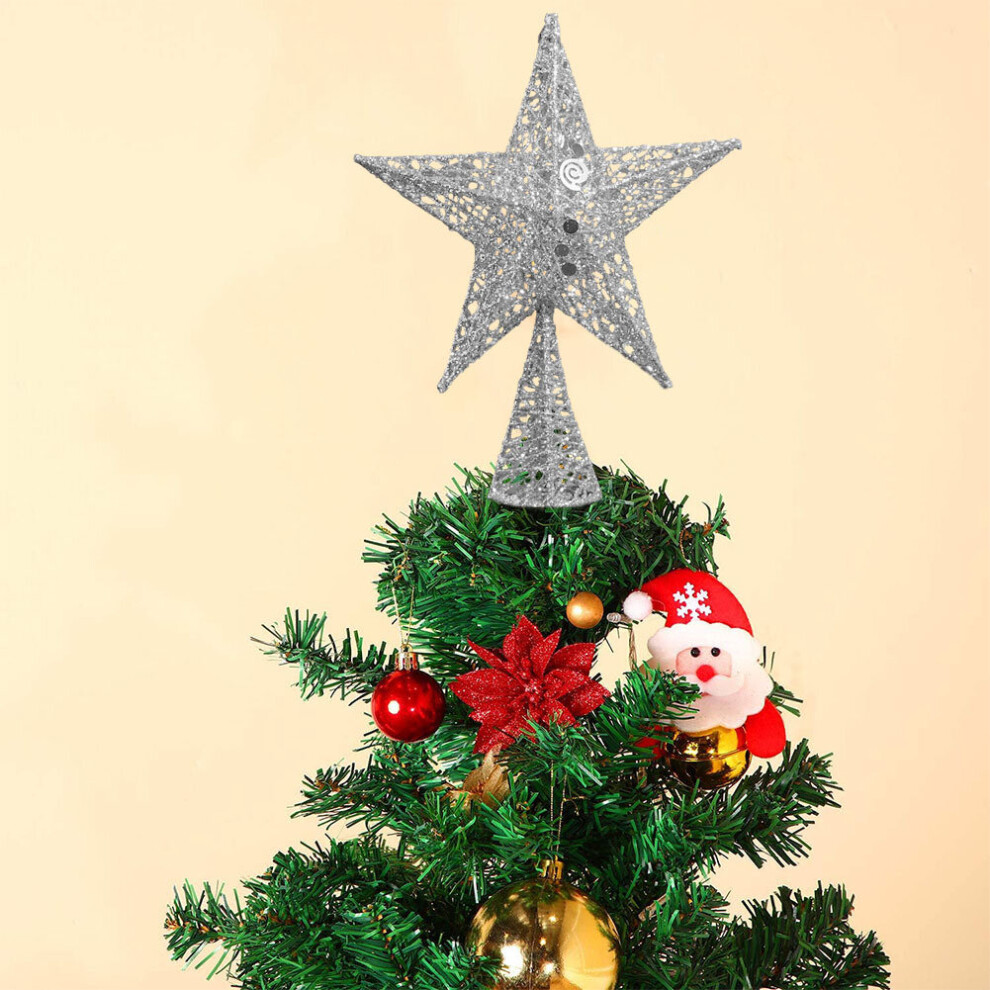 (Silver, 20*30cm) Standing Xmas Tree Top Decoration Glitter Star Christmas Tree Topper Ornament