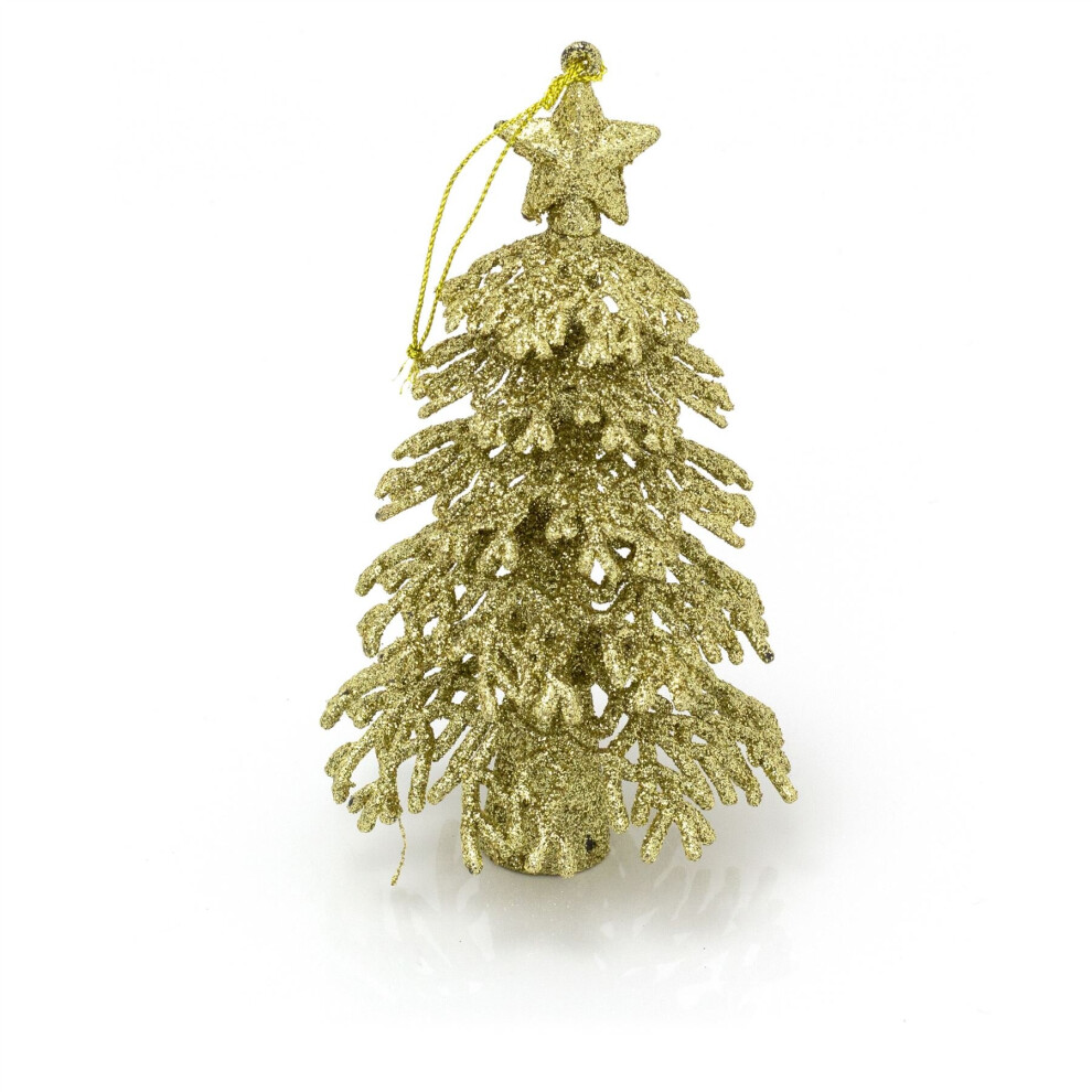 Carousel Glitter Christmas Tree Shaped Hanging Decoration | Novelty Hanging Christmas Tree Ornament | Xmas Bauble Christmas Bauble Christmas Decor Gold