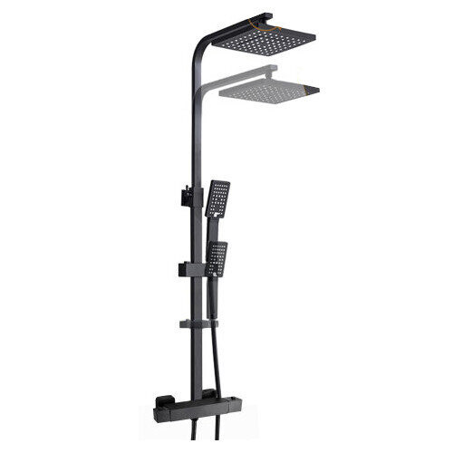 Thermostatic Shower Mixer Bar Set Square Black Bathroom Twin Head