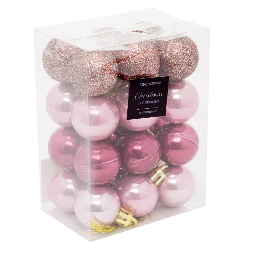 24 Piece Pink Mini Christmas Baubles | Christmas Tree Decorations | Pink Xmas Baubles Christmas Decor