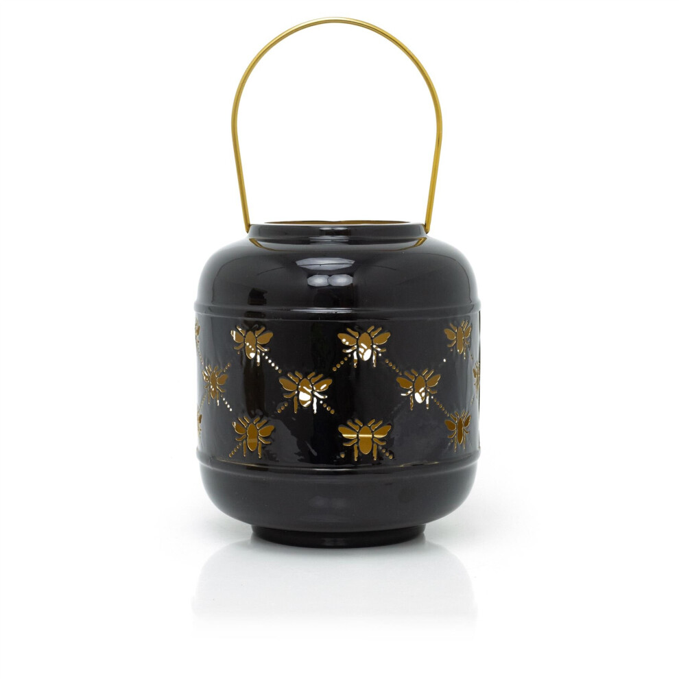 Carousel 21Cm Honey Bee Metal Hurricane Candle Lantern | Decorative Hanging Lantern For Home Garden Patio | Indoor Outdoor Bee Lantern Garden Gifts Black