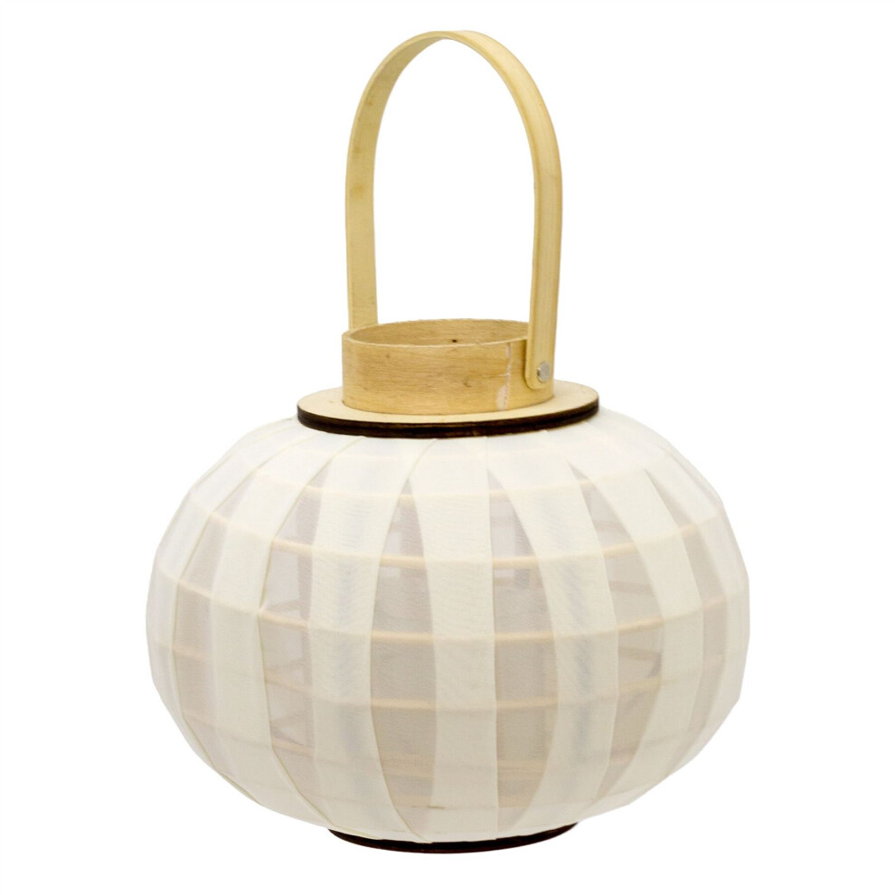 27x22cm Dome Candle Lantern With Gauze | Decorative Round White Tea Light Candle Holder | Large Wooden Globe Hanging Hurricane Candle Lantern