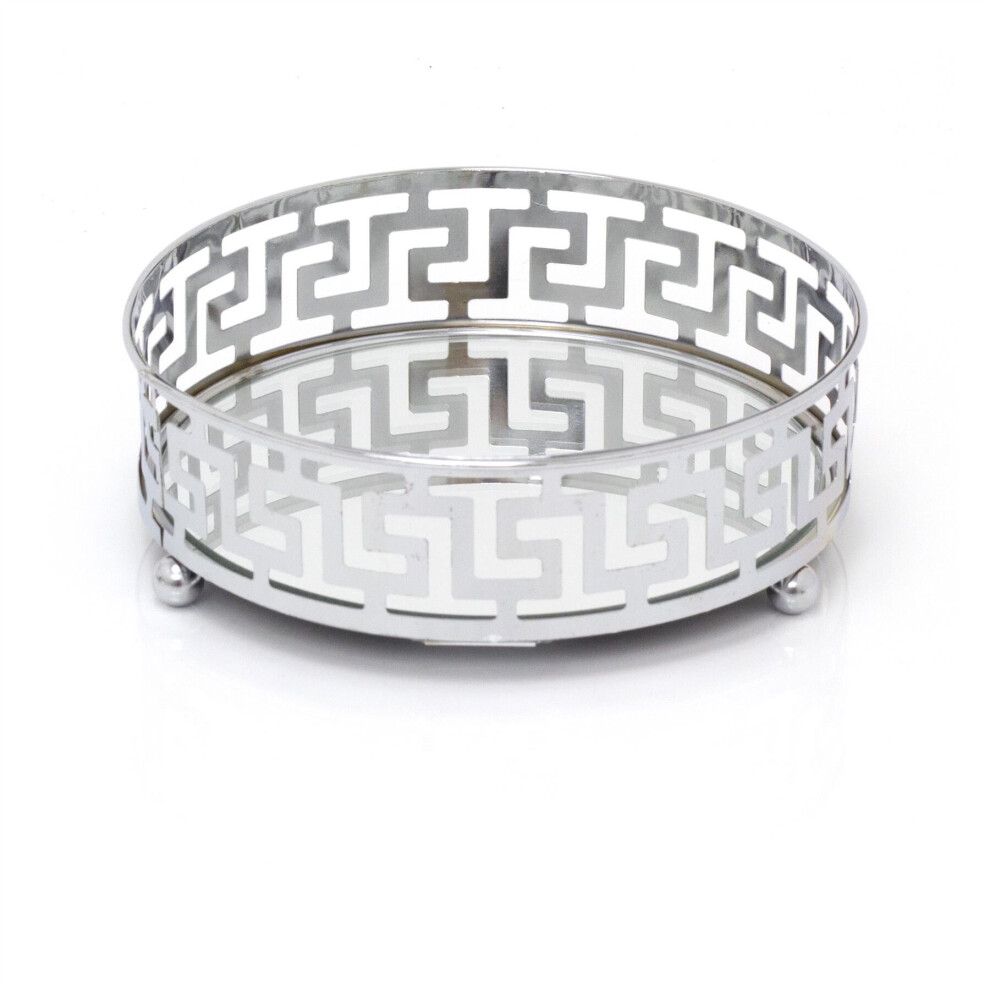15cm Mirror Glass Candle Plate Stand | Silver Metal Round Mirror Glass Display Candle Plate | Mirrored Candle Tray Vanity Perfume Tray