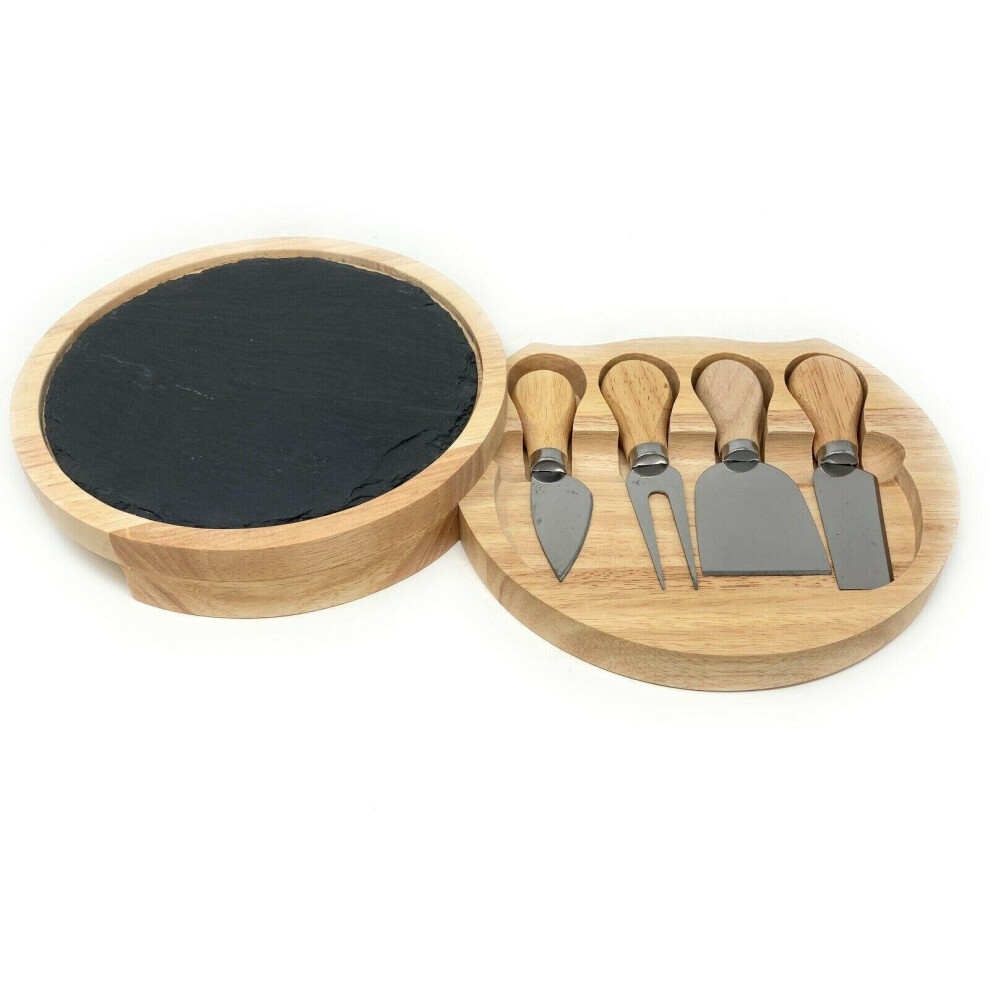 20cm Slate Round Wooden Cheese Board | Cheese Serving Platter Set | Charcuterie Platter And Serving Meat Board