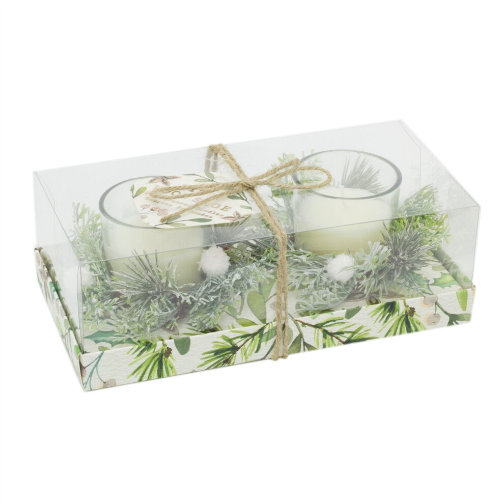 Carousel Fig And Wood Sage Scented Candle Christmas Table Centrepiece | 2 Piece Christmas Wreath Candle Pot Ornament | Xmas Fragrance Candle