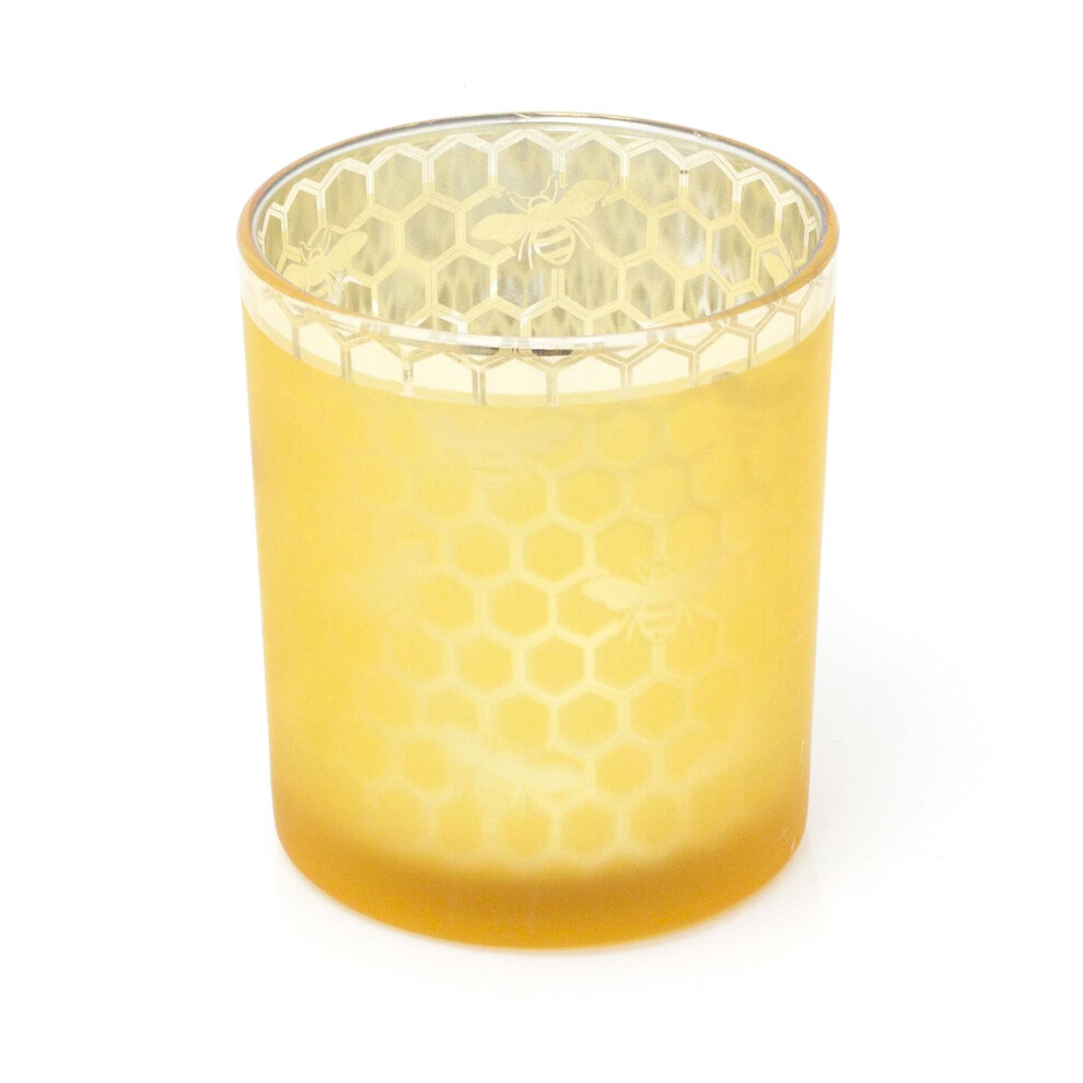 Summer Bee Gold Candle Holder | Golden Honeycomb Glass Candle Pot Silhouette Tealight Holder | Honey Bee Candle Holder Beehive Decoration