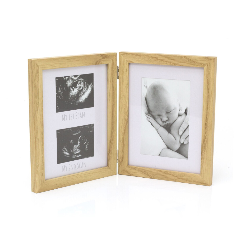 Carousel 3 Aperture Baby Ultrasound Scan And 1St Photo Picture Frame | Wooden Double Baby Keepsake Photo Frame | Baby Scan Photo Frames Keepsake Gifts