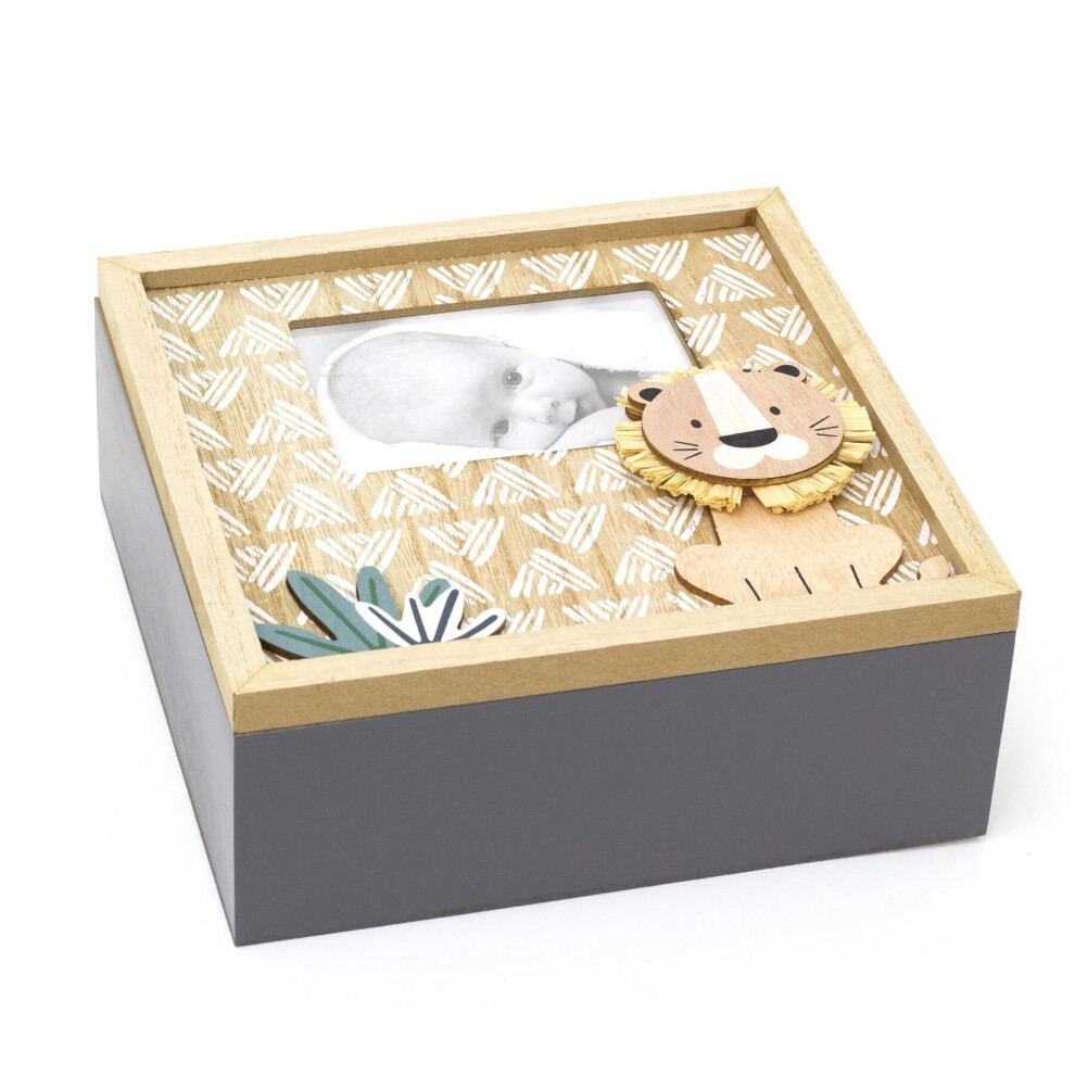 Baby Lion Cub Keepsake Box With Single Photo Aperture Wooden Memory Box | New Baby Memory Box Baby Shower Gift | Newborn Girl Boy Memory Boxes