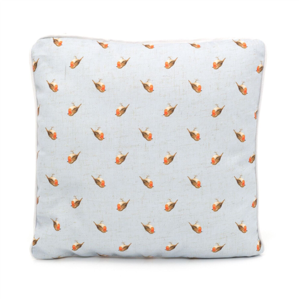 34cm Robin Redbreast Blue Scatter Cushion | Garden Bird Fabric Filled Sofa Cushion | Winter Bird Bed Throw Pillow With Cover