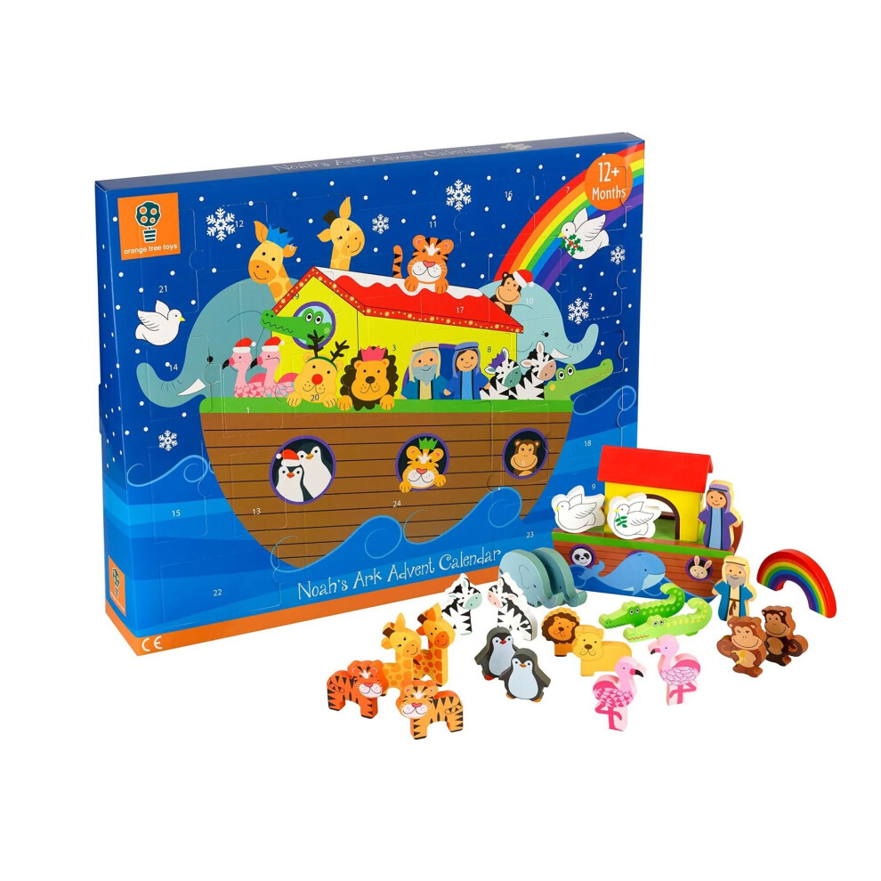 Carousel Children's Wooden Noah's Ark Christmas Advent Calendar | Wood Advent Calendar Advent Calendar For Kids | Noah's Ark Playset Advent Calendar