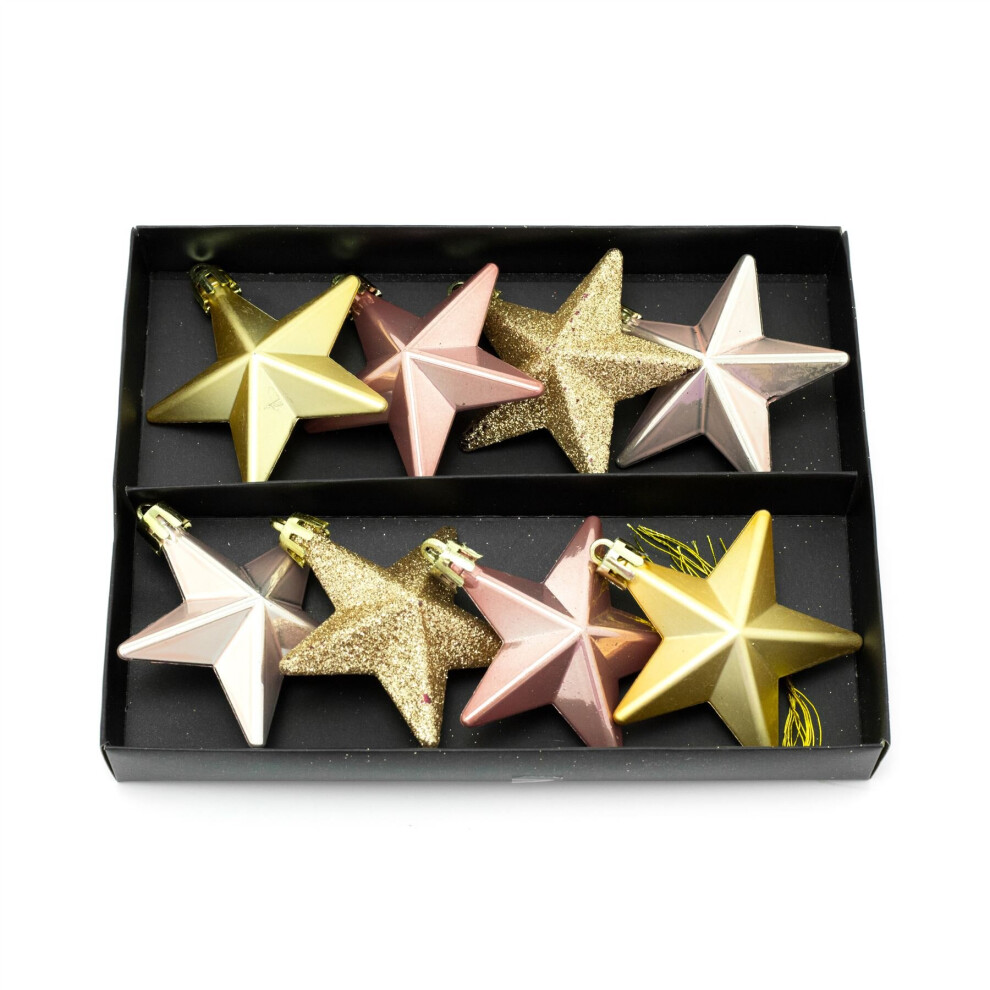 Carousel Rose 8 Piece Mini Christmas Star Baubles | Set Of 8 Star Christmas Tree Bauble Decorations | Xmas Tree Baubles Christmas Tree Ornaments Gold