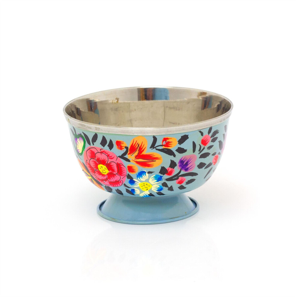 Ketaki Hand Painted Blue Enamelware Dipping Bowl | Round Snack Bowl Dip Bowl Olive Bowl | Stainless Steel Mini Bowl Pinch Bowl