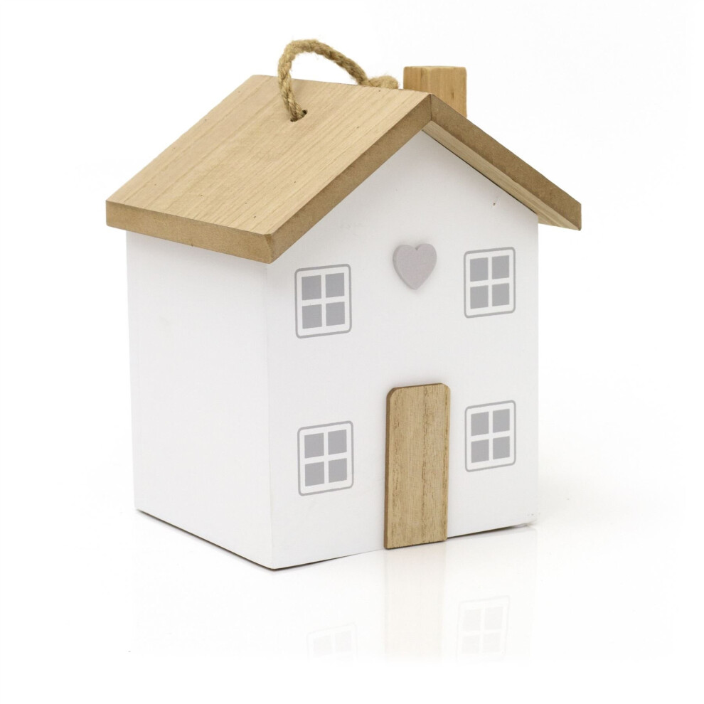 Novelty Wooden House Shaped Door Stop | Contemporary Decorative Wood Block Home Doorstop | Cottage Door Stopper - White