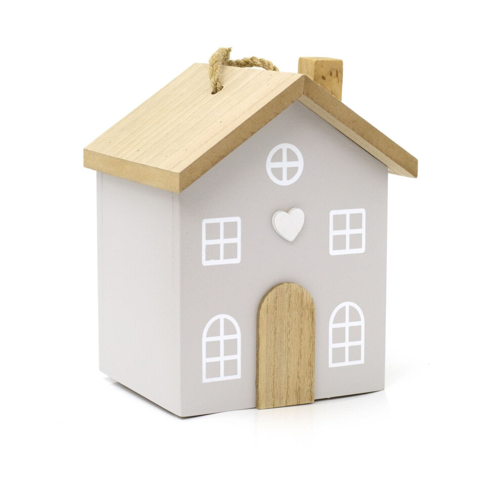 Carousel Novelty Wooden House Shaped Door Stop | Contemporary Decorative Wood Block Home Doorstop | Cottage Door Stopper - Grey