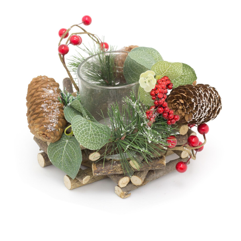 Carousel 15Cm Traditional Christmas Tealight Candle Holder | Christmas Wreath Candle Holder | Christmas Candle Centerpiece