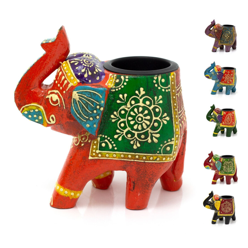 Carousel Home Multicolor Hand Painted Indian Elephant Tealight Holder | Decorative Wooden Elephant Tea Light Candle Holder | Elephant Ornament - Colour Varies One Supplied - Image 3