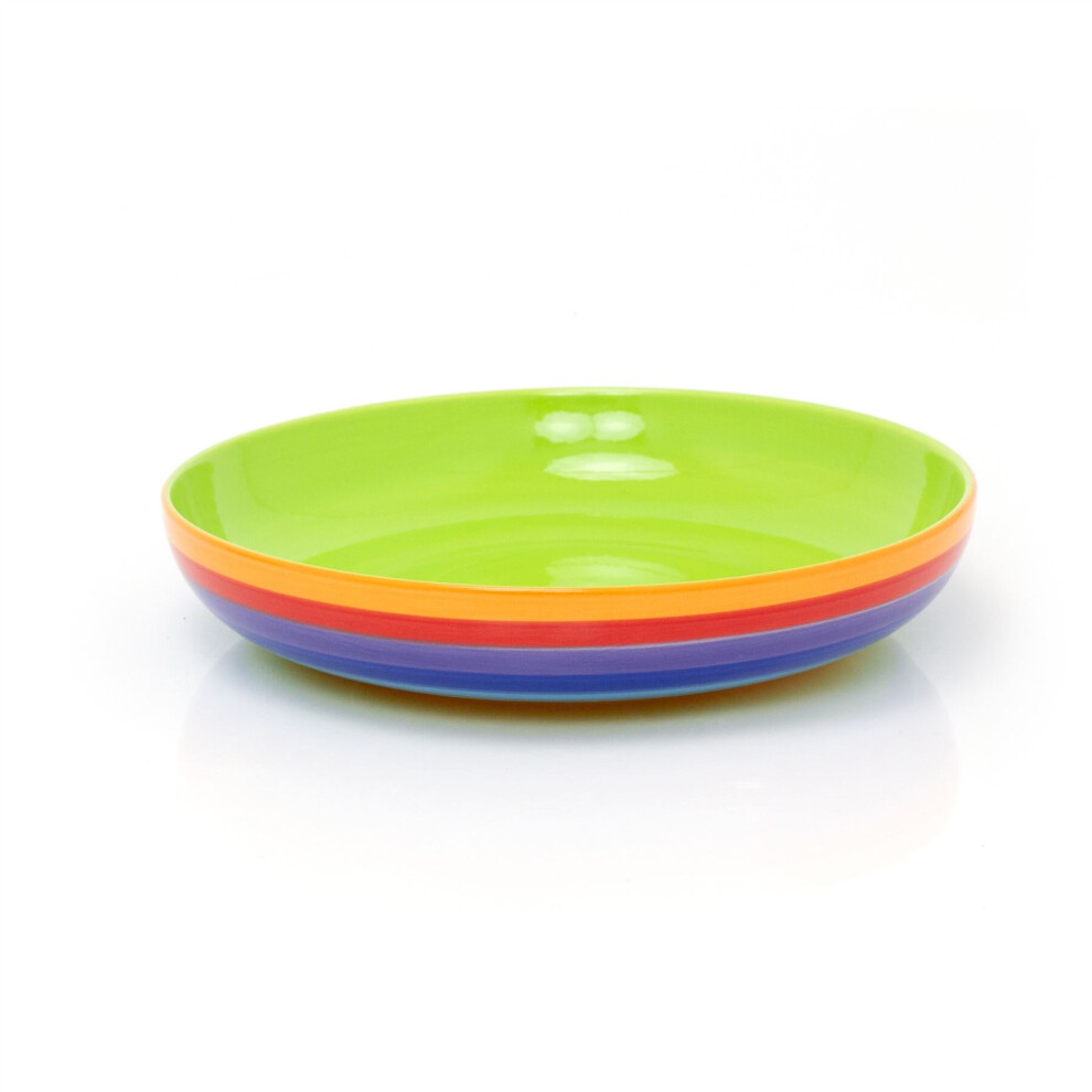 22cm Hand Painted Rainbow Stripe Ceramic Pasta Bowl | Wide Shallow Dessert Serving Bowl Pasta Plate | Round Multi Coloured Pasta Serving Dish-image-OPC-PB676TH-NEW