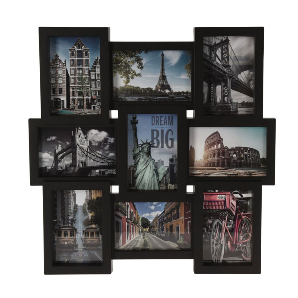 Modern Black 9 Aperture Layered Multi 4 x 6 Photo Frame | Wall Mounted Multiple Picture Frame 6x4 | Photo Collage Display Large Family Frames - 45cm