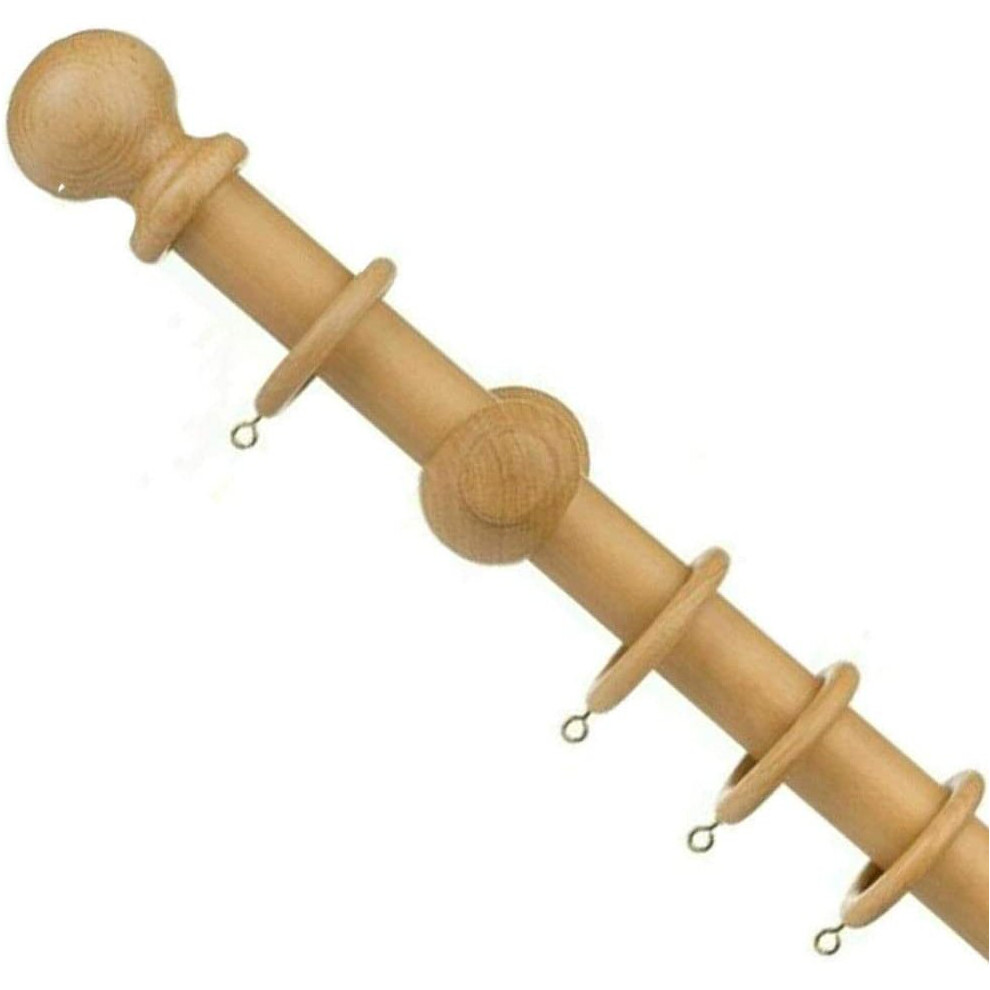 Large Wood Wooden Curtain Rail Pole Rod Set WIndow Home-Beechwood120-image-OPC-PB676XB-NEW